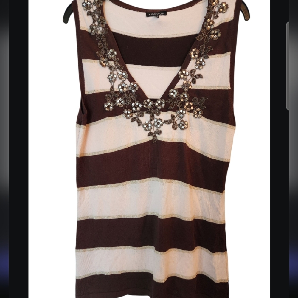 Leo Guy Striped Y2k Knit Blouse with Embellishments M/L